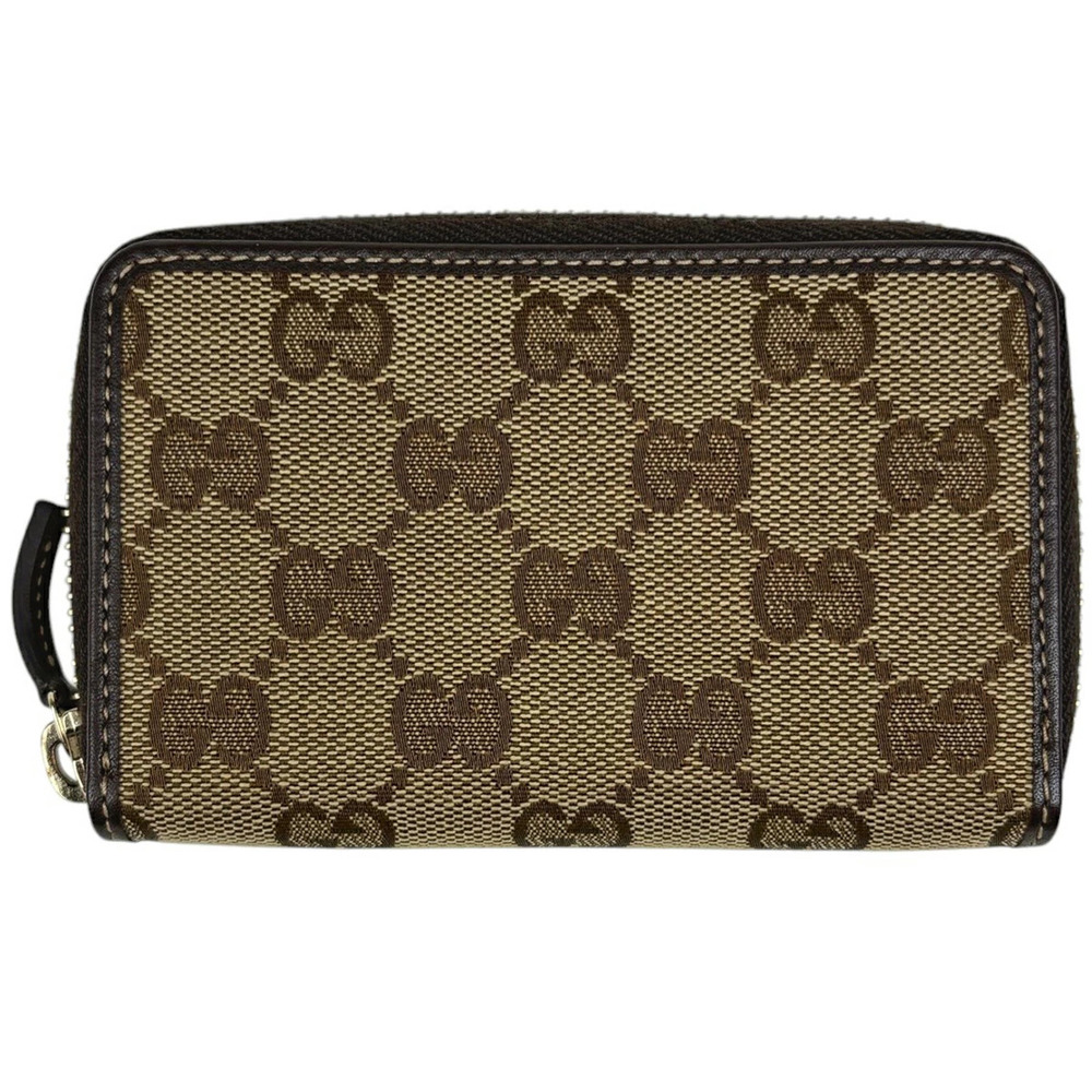 Gucci GG coin case Wallet Purse Canvas Leather Beige Cream Brown